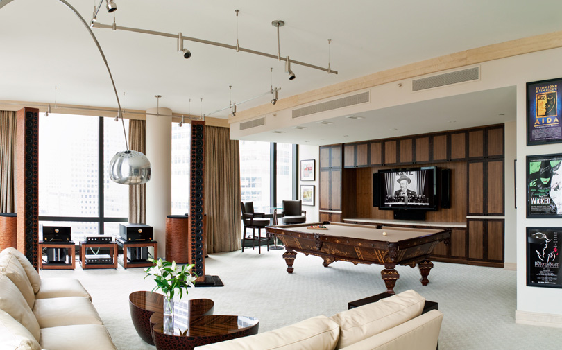 MUSIC-BILLIARDS ROOM, MANHATTAN HIGH-RISE APARTMENT, NEW YORK, NEW YORK